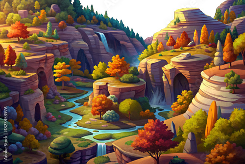 Ozark Highlands Arkansas Karst valleys covered with mixed forest, caves, rock walls and humid misty air