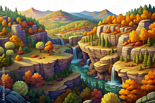 Ozark Highlands Arkansas Karst valleys covered with mixed forest, caves, rock walls and humid misty air