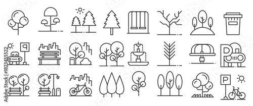 Park icon set. outline vector illustration