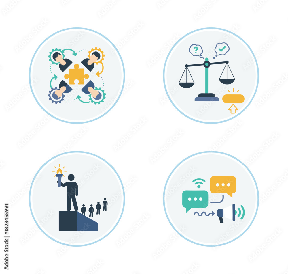 Fototapeta premium Business process icons showing teamwork, leadership, and communication
