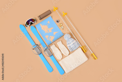 Composition with world map,...