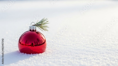 hristmas ornament on white snowy background