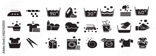 washing icon vector set laundry illustration sign 