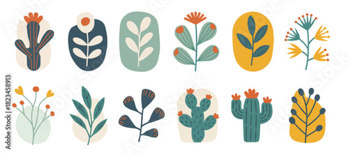 whimsical flat botanical elements collection minimalist