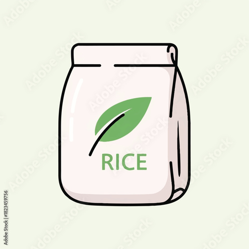 Bag of rice with a leaf symbol and RICE text