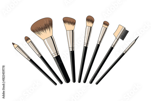 Collection of Makeup Brushes vector illustration