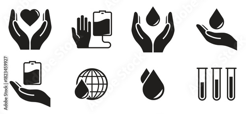 volunteer icons set black on a white background