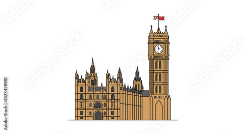 houses of parliament illustration showcasing iconic big ben in london uk evoking british culture and travel destinations for tourism websites.
