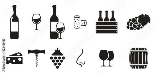 wine icons set black on a white background