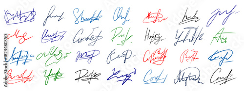Fictitious handwritten signature scribbles for signing documents