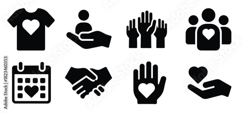 volunteering icons set black volunteer and charity icon set