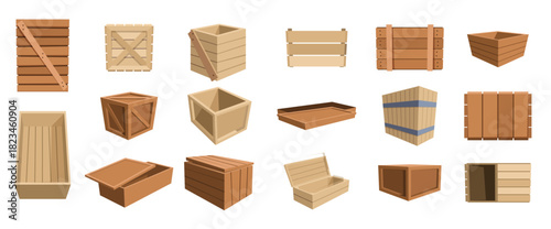 wood container cartoon warehouse with wooden boxes crates
