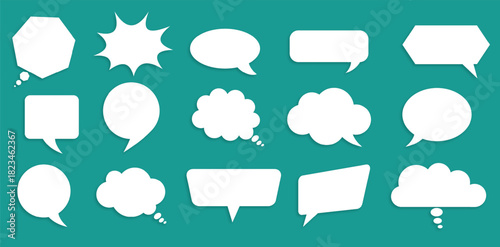 White paper bubbles for the speech on a green background.