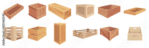 wooden boxes cartoon wooden crates and packages closed