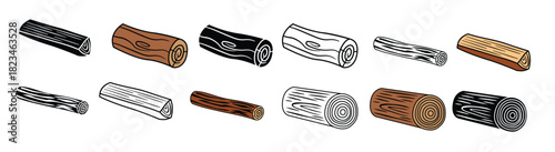wooden log icon vector set wood illustration sign 