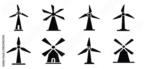 Windmill Vector Silhouette Set | Renewable Energy & Farm Graphics
