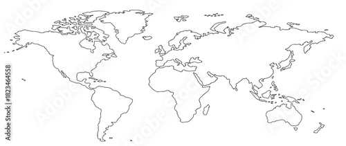 Freehand world map sketch on white background.