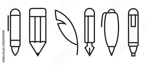writing icons set black contour on a white background 