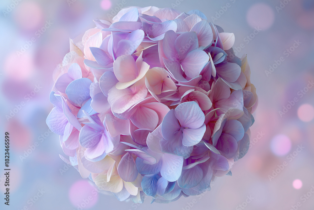 Fototapeta premium Delicate hydrangea sphere soft pink blue petals