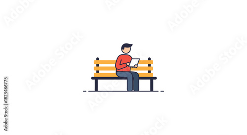 Person sitting on a bench using tablet enjoying leisure time in a park perfect for illustrating relaxation and digital lifestyle promoting outdoor activities.