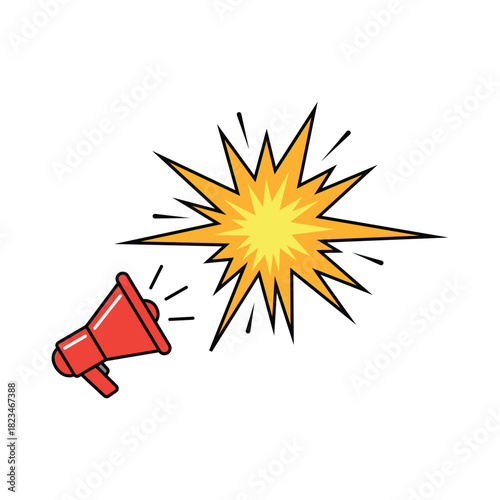 Megaphone Emitting Loud Sound Burst Explosion isolated Background