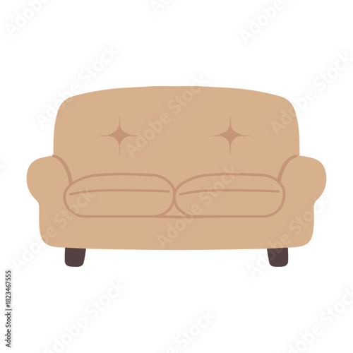 Illustration of Beige Couch with Two Cushions