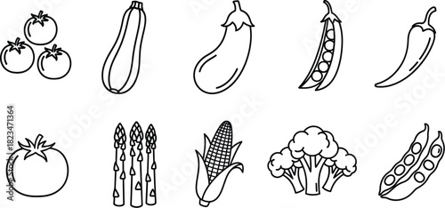 Fresh Vegetables Line Art Icons – Vector Set for Healthy Eating, Cooking, and Grocery Concep