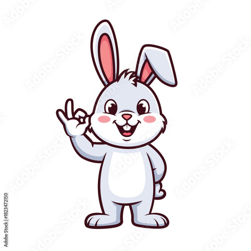 Cute Cartoon Rabbit Giving Thumbs up and Okay Gesture