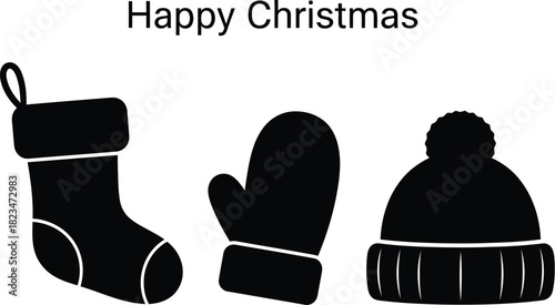 Happy Christmas Winter Accessories Stocking, Mitten, and Hat