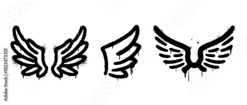 Illustration of bird and angel symbol wings with black graffiti art on white background