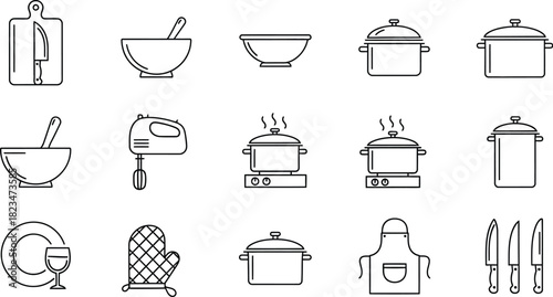 Kitchenware Line Art Icons Set – Minimalist Vector Illustration for Cooking and Culinary Design