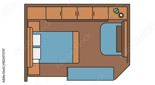 bedroom interior design with a bed nightstand closet and rug showcasing modern home decor and comfortable living spaces for real estate ads.