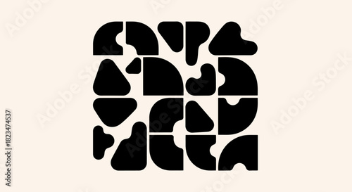 Abstract geometric pattern with black shapes on a light background.