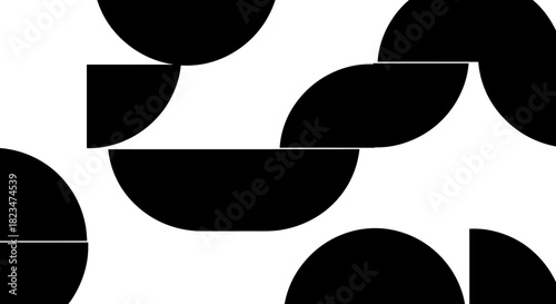 Abstract geometric pattern with black semicircles on a white background.