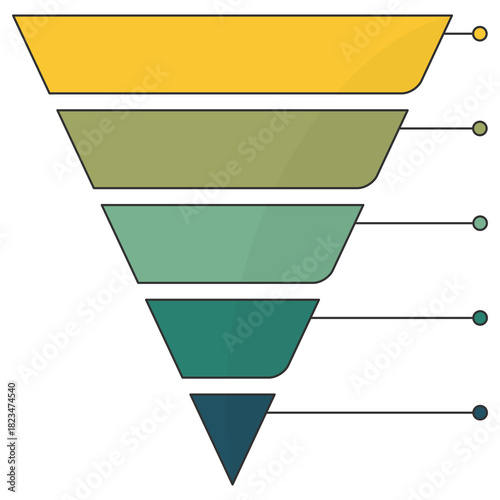 Sales funnel diagram with 5 elements, infographic template