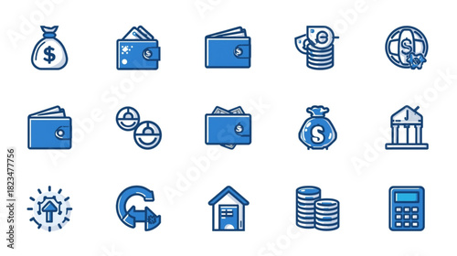 A Collection of Blue Icons Representing Finance and Business Concepts