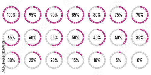 Set of semicircle percentage progress bar diagrams meters from 0 to 100 ready-to-use for web design, user interface UI or infographic - indicator with green