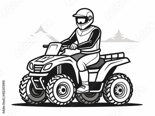 Vector illustration of a single male rider riding ATV quad bike Modern icon style for apps, signage, and infographics