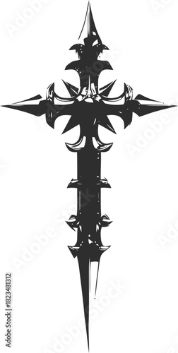 Ornate gothic style cross illustration with sharp edges and pointed details design