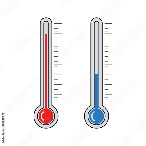 Vector Illustration of Thermometers, Showing Hot and Cold Temperatures isolated background
