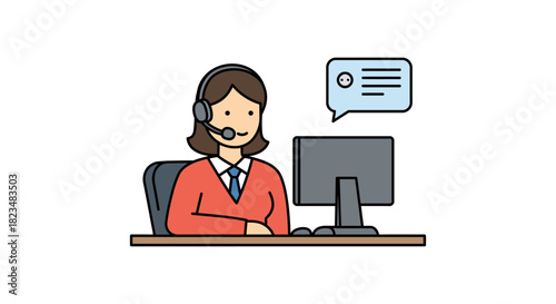 customer service agent at computer providing online support assisting customers creating seamless experience illustrating efficient help desk solutions.