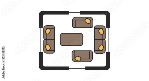 living room layout illustration with furniture arrangement concept showcasing seating areas coffee table placement and room design for interior decor styles