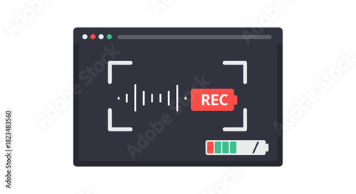 recording in progress audio recording interface displaying sound levels and battery life suitable for podcasting or streaming content creation