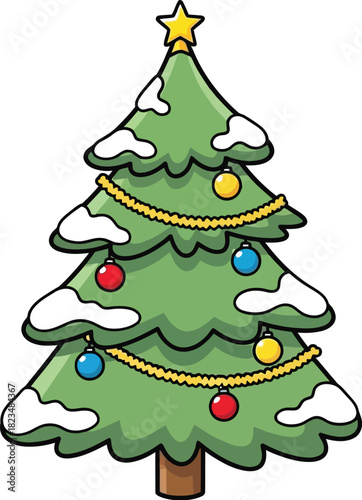 Wallpaper Mural Christmas tree holiday decoration snow ornament star festive winter season Torontodigital.ca