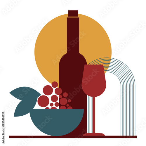 wine bottle and wineglass abstract