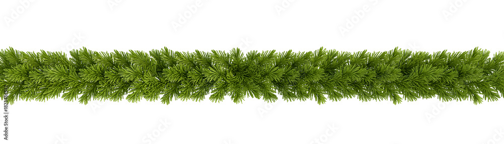 Obraz premium Christmas garland green pine tree branches isolated on transparent