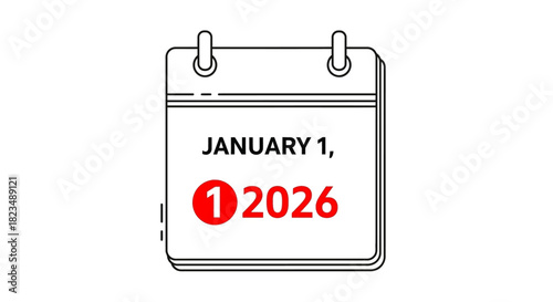 Remember January 1st, 2026 New Year's Day with this calendar reminder icon