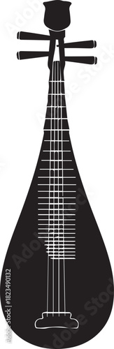 Black silhouette of a traditional chinese pipa instrument