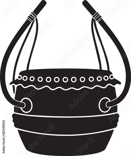 Silhouette of a traditional hand drum with straps for carrying