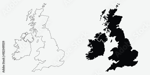 United Kingdom map outlines featuring a vector illustration in black and white perfect for geographic designs and infographics EPS vector